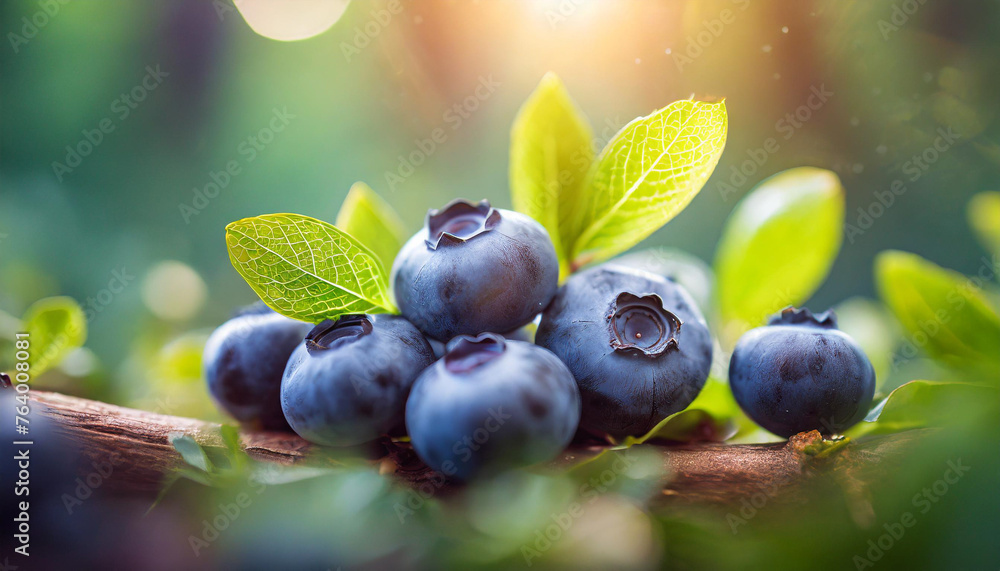 Wall mural ripe blueberries in a forest setting, representing summer's bounty and natural abundance - Wall murals