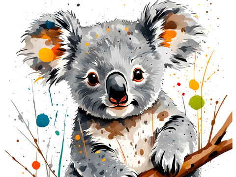 Colorful Koala Standing on a Branch Material Picture