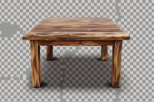 Wooden dining table top, corner perspective realistic modern illustration. Kitchen countertop from wood, angle view isolated on transparent background.