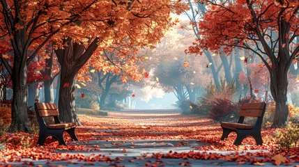 Fototapete Rund Illustration of an autumn landscape © senadesign