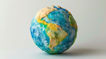 Fototapeta premium A vibrant, chunky clay-style illustration depicting planet Earth with a textured, handcrafted look, featuring bright, playful colors that give a modern artistic twist to the globe.