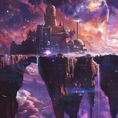 Magical journey to floating fortresses in the cosmos - obrazy, fototapety, plakaty