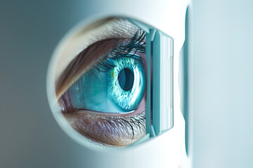bio-metric scanning the ocular retina. Future concept and hi tech technology for computer scans of face identification - obrazy, fototapety, plakaty