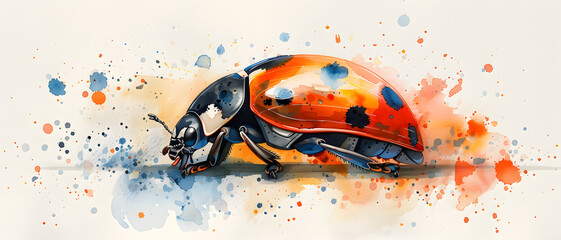 Dramatically styled beetle with a watercolor wash exudes a sense of endurance and adaptability - obrazy, fototapety, plakaty