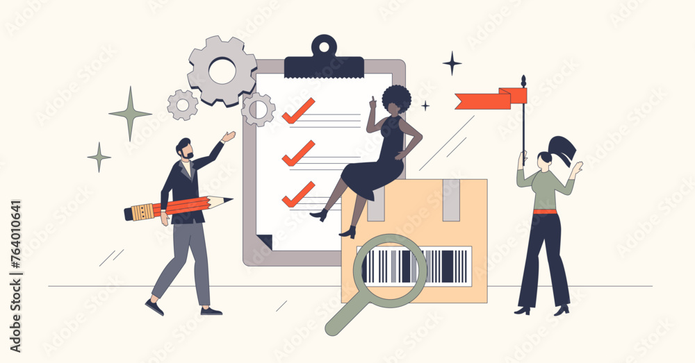 Aufkleber inventory management systems for order handling efficiency neubrutalism tiny person concept. package