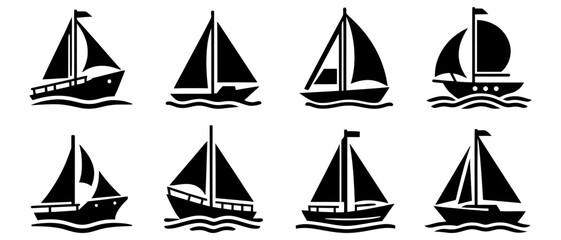 boat and ship icons set - obrazy, fototapety, plakaty