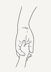 Hand drawn mother and baby holding hand line art, mother and baby hand vector. happy mother's day clip art