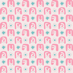 Spring pattern with white rabbit. Background. Vector illustration