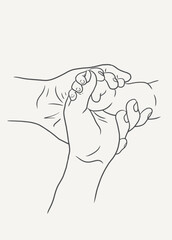 Hand drawn parent and baby holding hand line art, mother and baby hand vector. happy mother's day clip art