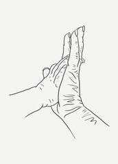 Sketch grandma high five with baby hand vector, happy mother day clip art