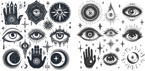 Magic, witchcraft, occult symbols, moon and stars - obrazy, fototapety, plakaty