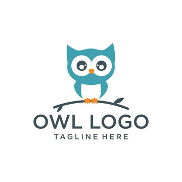 Owl vector symbol. Animal cartoon mascot. Wildlife. Owl vector sign. Cute black and blue owl icon