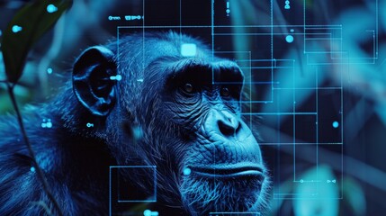 Monkey With Digital Grid Background