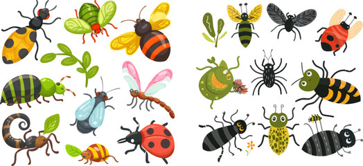 Bugs insects mascots vector illustration set