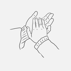 Hand drawn hand in hand making promise vector, engaged hand line art vector