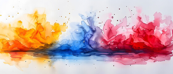 A dreamy abstract landscape created with colorful watercolor blots and reflections