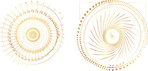 Geometry harmony gold fibonacci spiral ratio, vector illustration set - obrazy, fototapety, plakaty