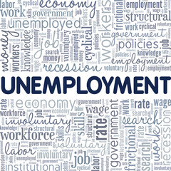 Unemployment word cloud conceptual design isolated on white background.
