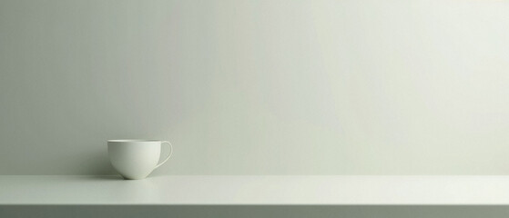 Fototapeta na wymiar A white cup sits on a white countertop