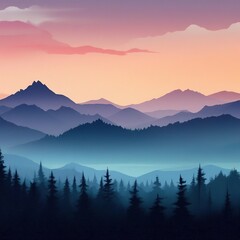 Obraz premium Mountain landscape. illustration in flat style. gradient color.