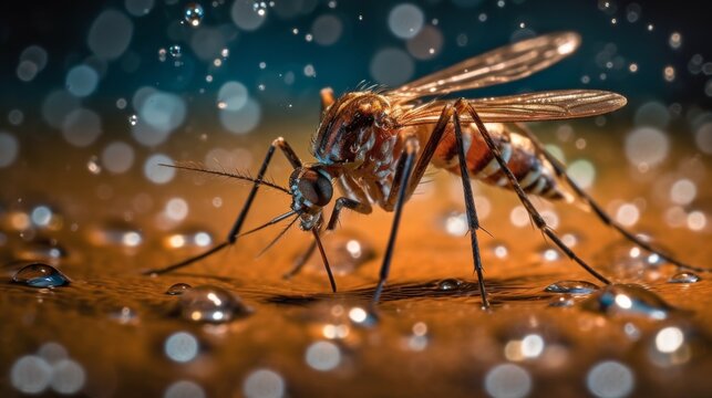 Detailed image of a mosquito in orange hue