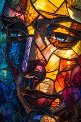 Stained Glass Artwork of a Man`s Face in Lively Summer Color Palette Feeling created with Generative AI Technology
