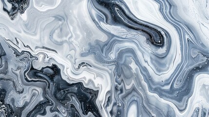 Abstract monochrome fluid art texture for creative background. Swirling grayscale liquid pattern for artistic design. Dynamic black and white paint movement for background use. - obrazy, fototapety, plakaty