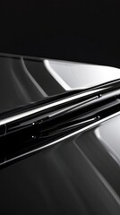 Close-up of a black smartphone's edge showing part of the display and buttons, with a reflection