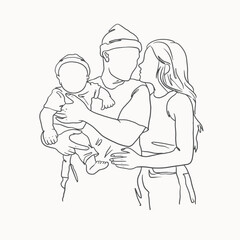 Sketch happy couple with cute baby, hand drawn family line art. happy mother day, happy father day clip art