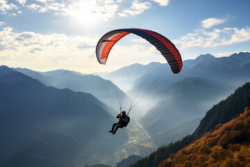 Skydivers silhouetted against a stunning sunset created with generative AI