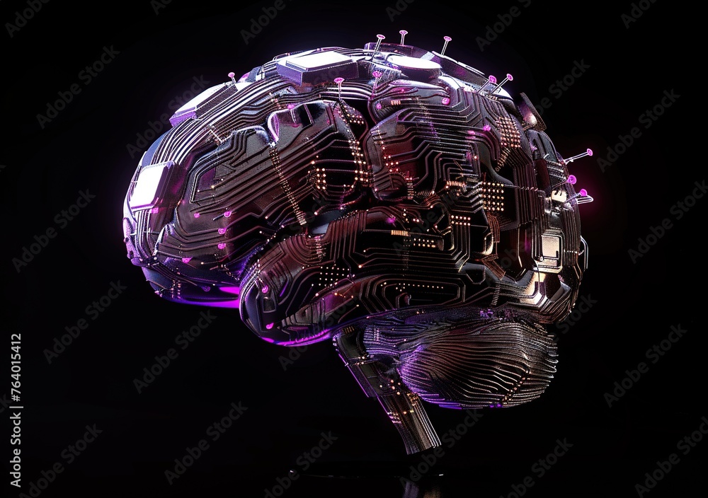 Poster futuristic cybernetic brain interface: detailed visualization of advanced neural networks and artifi