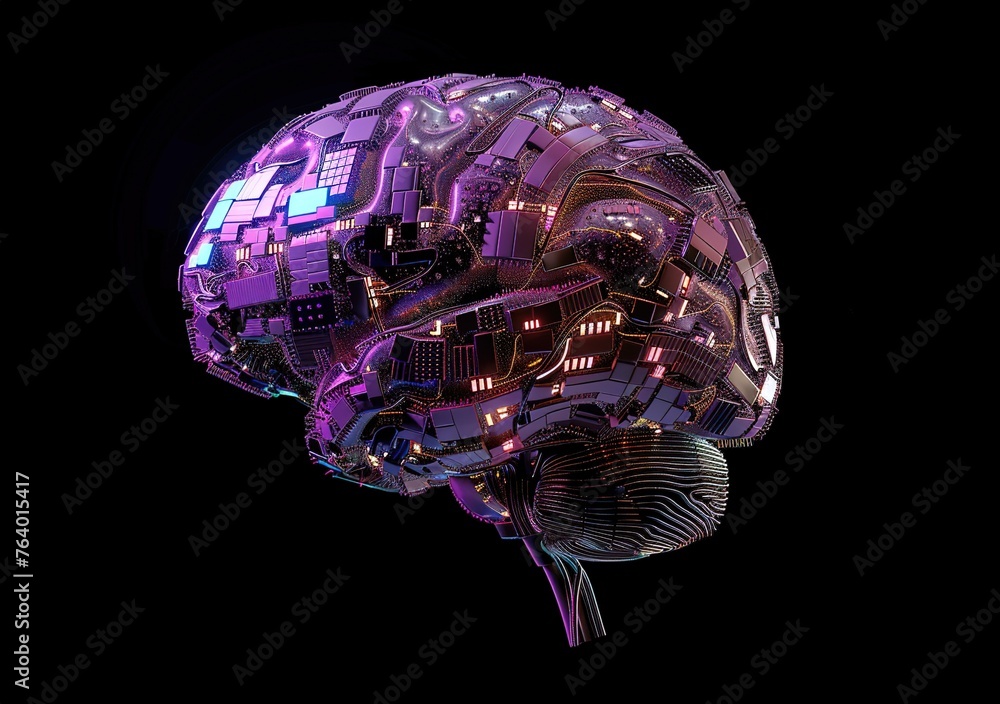 Poster futuristic cybernetic brain interface: detailed visualization of advanced neural networks and artifi