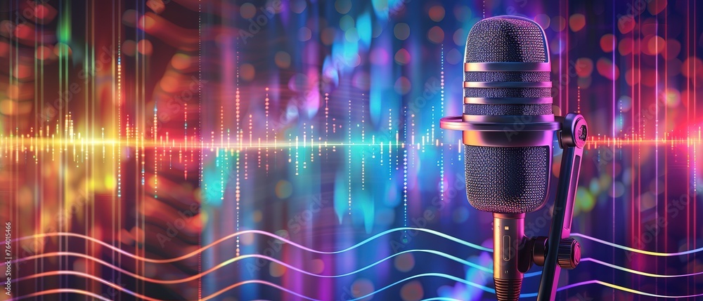 Poster illuminated microphone amid dynamic digital signals: a symphony of technology and sound that capture