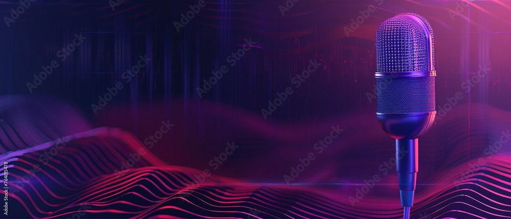 Poster illuminated microphone amid dynamic digital signals: a symphony of technology and sound that capture