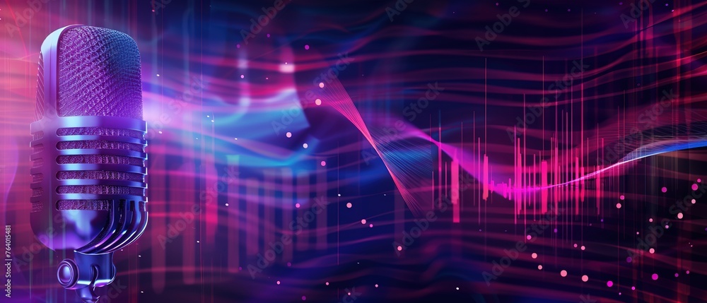 Poster illuminated microphone amid dynamic digital signals: a symphony of technology and sound that capture