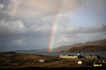 Scenic rainbow view near Scarista village, Isle of Harris, Hebrides, Scotland