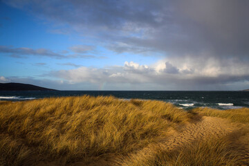 Scarista beach by sunny noon, Harris Isle, Hebrides, Scotland
