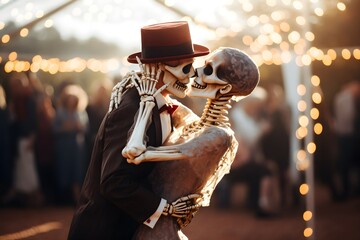 Skeletal figures in wedding dresses - obrazy, fototapety, plakaty