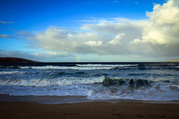 Scarista beach by sunny noon, Harris Isle, Hebrides, Scotland