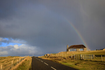 Scenic rainbow view near Scarista village, Isle of Harris, Hebrides, Scotland