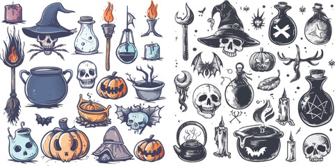 Spooky halloween witchcraft icons