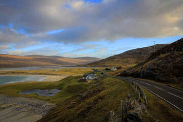 Scenic view of Luskentyre beach by low tide, Isle of Harris, Outer Hebrides, Scotland