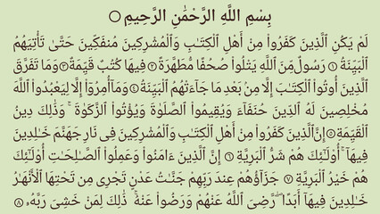 Surah Al-Bayyinah, Surah Bayyina 98th surah of the holy Quran