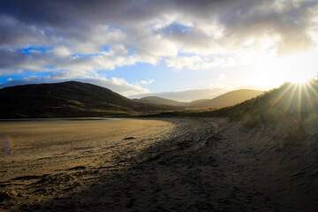 Scenic view of Luskentyre beach by low tide, Isle of Harris, Outer Hebrides, Scotland