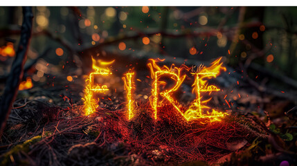 An artistic expression of fire, the burning letters reflecting the fiery glow of the setting sun.