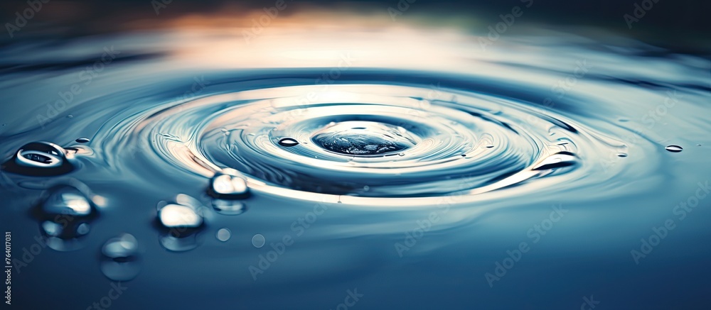 Poster capture of a single water droplet featuring a distinct circular shape in the center