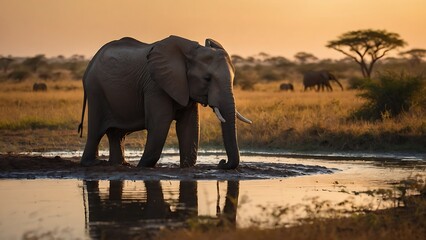 Elephant at sunset 