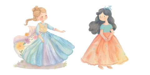  cute princess watercolour vector illustration
