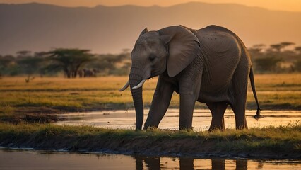 Fototapeta na wymiar Elephant at sunset 