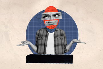 Trend artwork 3D photo collage sketch image of young man body headless hige eyes mouth instead...